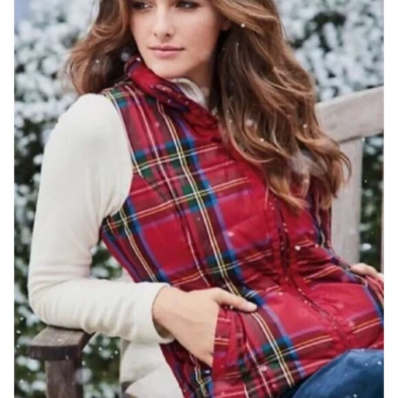 LANDS END Tartan Plaid Puffer Vest Hyper Dry Allied Feather 600 Down NWT Sz XS - Picture 1 of 10